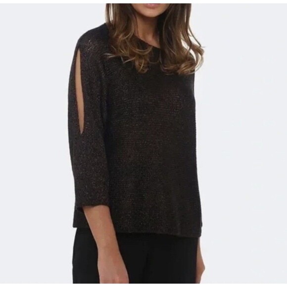 EILEEN FISHER Organic Linen Cold Shoulder Metallic Brown Sweater 2X 2XL - Picture 1 of 13